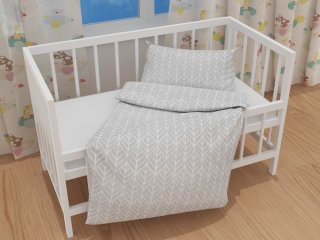 Dětské bavlněné povlečení do postýlky Sandra SA-212 Listy na šedém - detail 1 - Biante.cz Dětské bavlněné povlečení do postýlky Sandra SA-212 Listy na šedém - detail 1 - Biante.cz