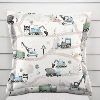 Dětský bavlněný povlak na polštář s lemem Sandra SA-687 Modro-zelená auta a bagry na bílém - Biante.cz Dětský bavlněný povlak na polštář s lemem Sandra SA-687 Modro-zelená auta a bagry na bílém - Biante.cz
