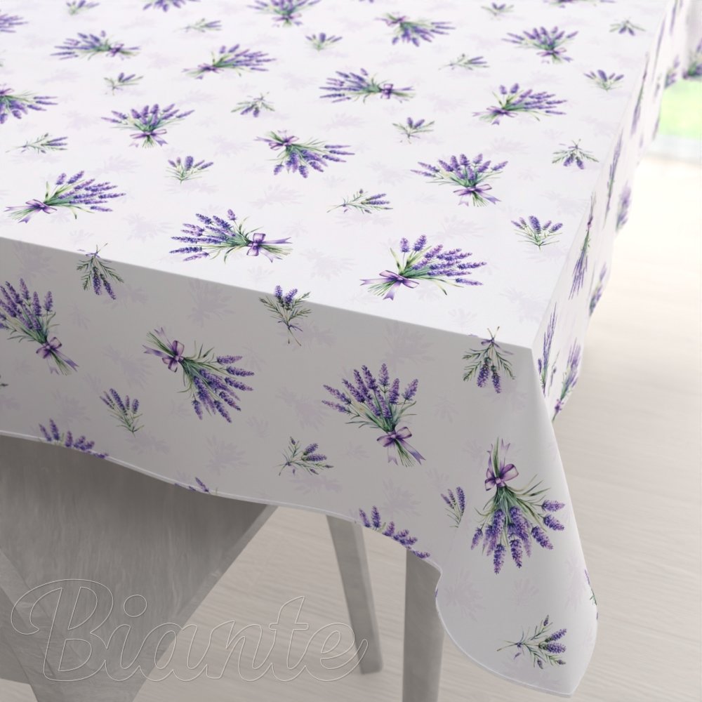 Teflonový obdélníkový ubrus TF-128 Snítky levandulí na bílém - Biante.cz