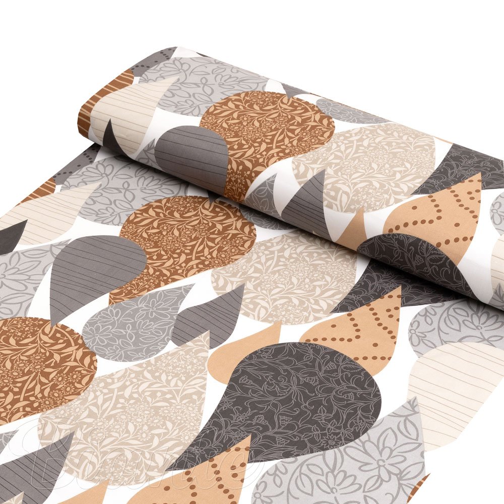 Bavlněná látka/plátno Sandra SA-507 Hnědo-šedé kapky s ornamenty - šířka 160 cm - detail 1 - Biante.cz