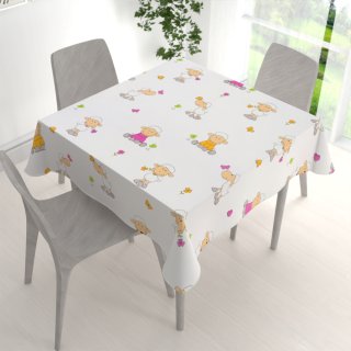 Dětský bavlněný čtvercový ubrus Sandra SA-728 Veselé ovečky na bílém - detail 1 - Biante.cz