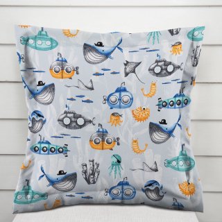 Dětský bavlněný povlak na polštář s lemem Sandra SA-673 Podmořský svět modrý - Biante.cz