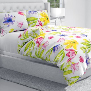 Bavlnené posteľné obliečky Sandra SA-481 Žlto-ružové akvarelové kvety na bielom - detail 1 - Biante.sk