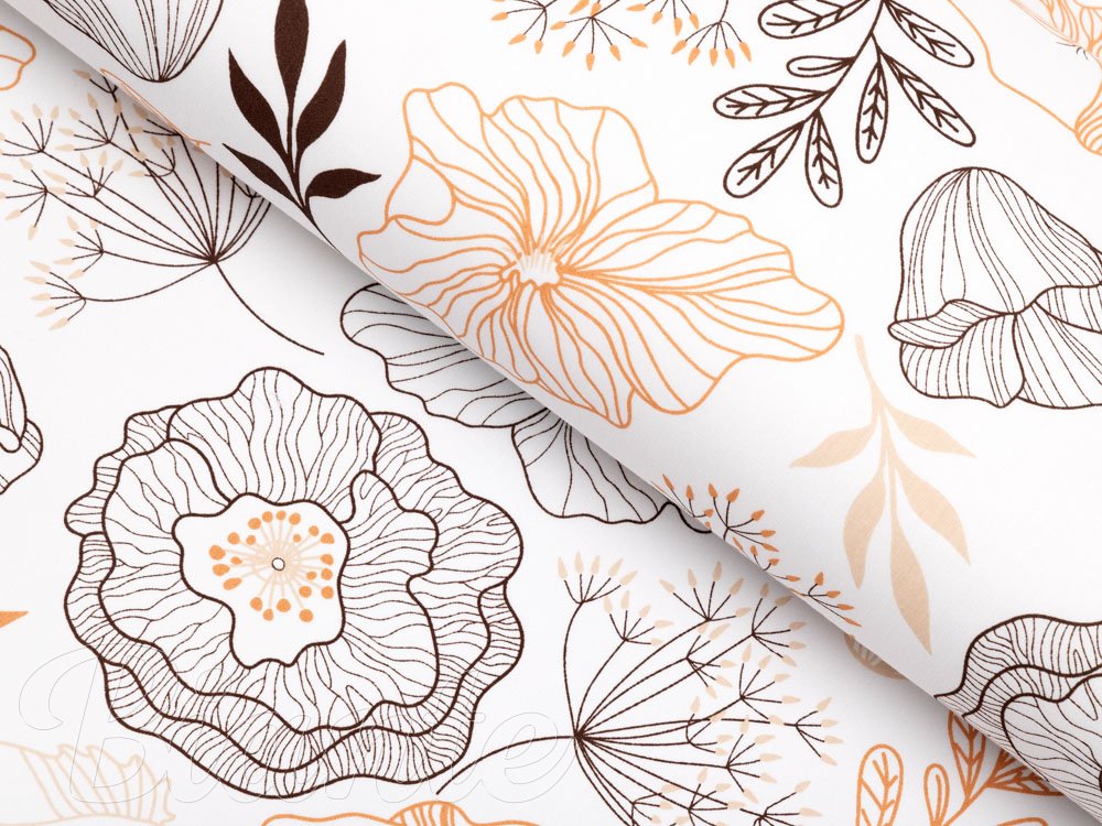 Bavlněná látka/plátno Sandra SA-526 Hnědé vlčí máky na bílém - šířka 160 cm - Biante.cz