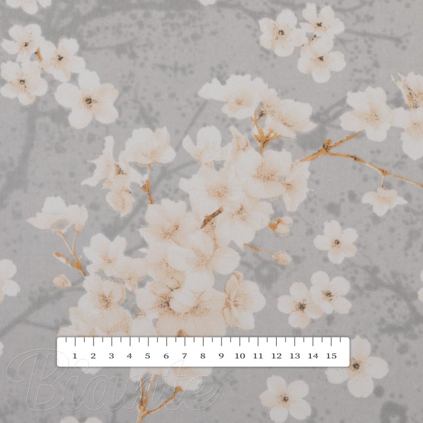 Bavlněná látka/plátno Sandra SA-634 Bílé třešňové květy na šedém - šířka 160 cm - detail 3 - Biante.cz