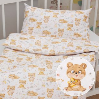 Dětské bavlněné povlečení do postýlky Sandra SA-524 Roztomilí medvídci na bílém - Biante.cz