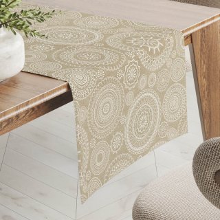 Dekoračný behúň na stôl Leona LN-170 Biele mandaly na režnom - Biante.sk Dekoračný behúň na stôl Leona LN-170 Biele mandaly na režnom - Biante.sk