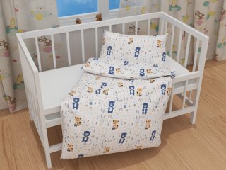 Dětské bavlněné povlečení do postýlky Sandra SA-595 Modro-béžová lesní zvířátka na bílém - detail 1 - Biante.cz Dětské bavlněné povlečení do postýlky Sandra SA-595 Modro-béžová lesní zvířátka na bílém - detail 1 - Biante.cz