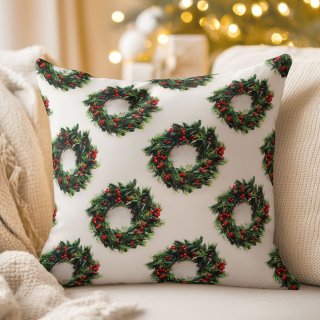 Saténová obliečka na vankúš LUP-508 Vianočné venčeky na bielom - Biante.sk Saténová obliečka na vankúš LUP-508 Vianočné venčeky na bielom - Biante.sk