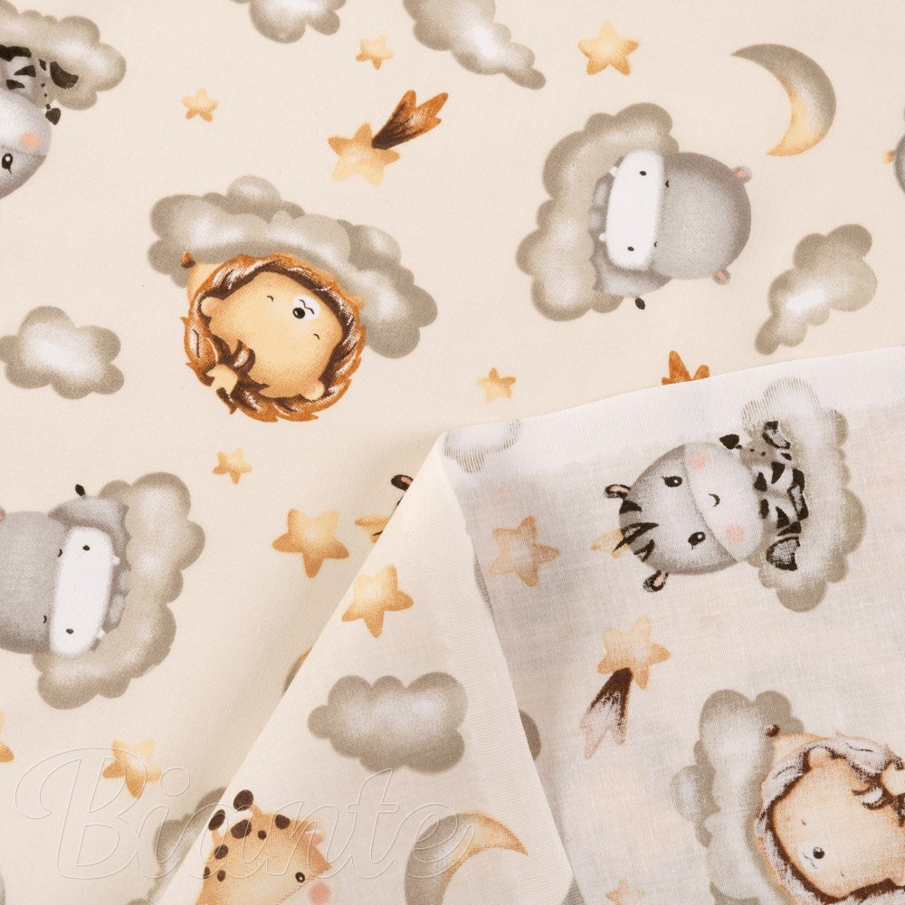 Dětská bavlněná látka/plátno Sandra SA-534 Africká zvířátka na obláčcích na šedobéžovém - šířka 160 cm - detail 4 - Biante.cz