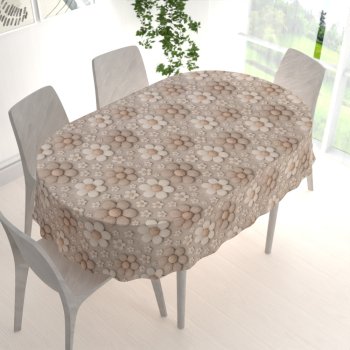 Dekorační oválný ubrus Terra TRA-005 Pletené kytičky na šedobéžovém - detail 1 - Biante.cz