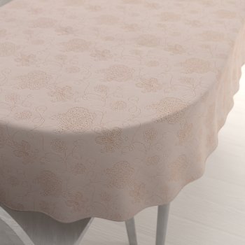 Teflonový oválný ubrus TF-129 Hnědé květované ornamenty na šedobéžovém - Biante.cz