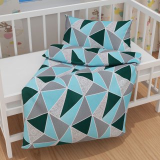 Dětské bavlněné povlečení do postýlky Sandra SA-334 Modro-zelené trojúhelníky - detail 1 - Biante.sk Dětské bavlněné povlečení do postýlky Sandra SA-334 Modro-zelené trojúhelníky - detail 1 - Biante.sk