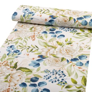 Bavlněná látka/plátno Sandra SA-668 Květy a modro-zelené listy na bílém - šířka 160 cm - detail 1 - Biante.cz Bavlněná látka/plátno Sandra SA-668 Květy a modro-zelené listy na bílém - šířka 160 cm - detail 1 - Biante.cz