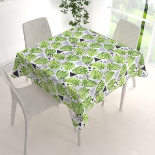 Bavlněný čtvercový ubrus Sandra SA-175 Zelené listy Monstera - detail 1 - Biante.cz