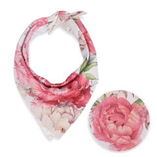 Bavlněný šátek Sandra SA-746 Velké růžovo-béžové pivoňky na bílém - Biante.cz