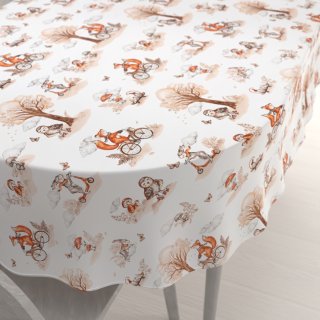 Dětský bavlněný oválný ubrus Sandra SA-696 Lišky na kolách - hnědé na bílém - Biante.cz Dětský bavlněný oválný ubrus Sandra SA-696 Lišky na kolách - hnědé na bílém - Biante.cz