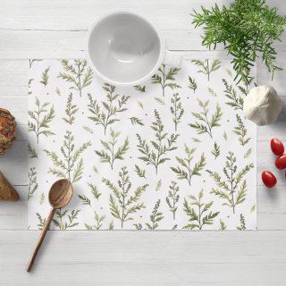 Bavlněné prostírání na stůl Sandra SA-718 Zelené natě bylinek na bílém - Biante.cz
