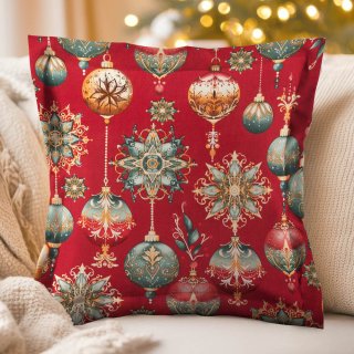 Bavlnená obliečka na vankúš s lemom Sandra SA-528 Vianočné banky na červenom - Biante.sk Bavlnená obliečka na vankúš s lemom Sandra SA-528 Vianočné banky na červenom - Biante.sk