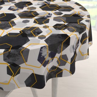 Bavlněný kulatý ubrus Sandra SA-568 Šedo-modrofialové mramorové hexagony na bílém - Biante.cz