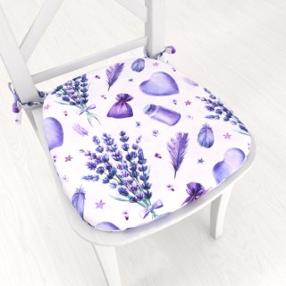 Oblý podsedák PML-055 Levandule a srdce na bílém - 39x37x3 cm - Biante.cz