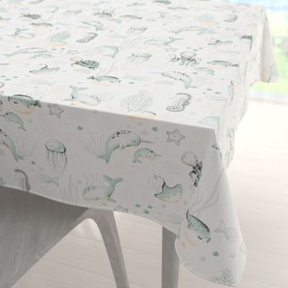 Dětský bavlněný čtvercový ubrus Sandra SA-688 Mořský svět zelený na bílém - Biante.cz Dětský bavlněný čtvercový ubrus Sandra SA-688 Mořský svět zelený na bílém - Biante.cz