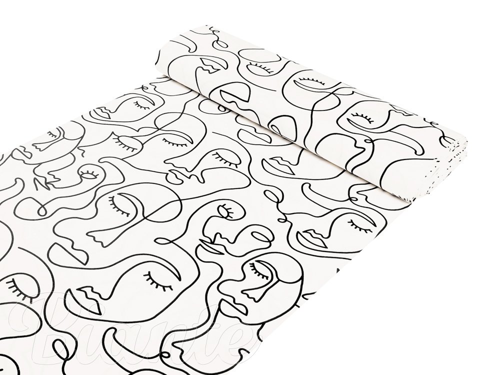 Bavlněná látka/plátno Sandra SA-570 Abstraktní tváře na bílém - šířka 160 cm - detail 1 - Biante.cz