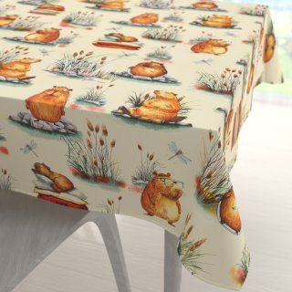 Dětský bavlněný čtvercový ubrus Sandra SA-710 Kapybary na krémovém - Biante.cz Dětský bavlněný čtvercový ubrus Sandra SA-710 Kapybary na krémovém - Biante.cz