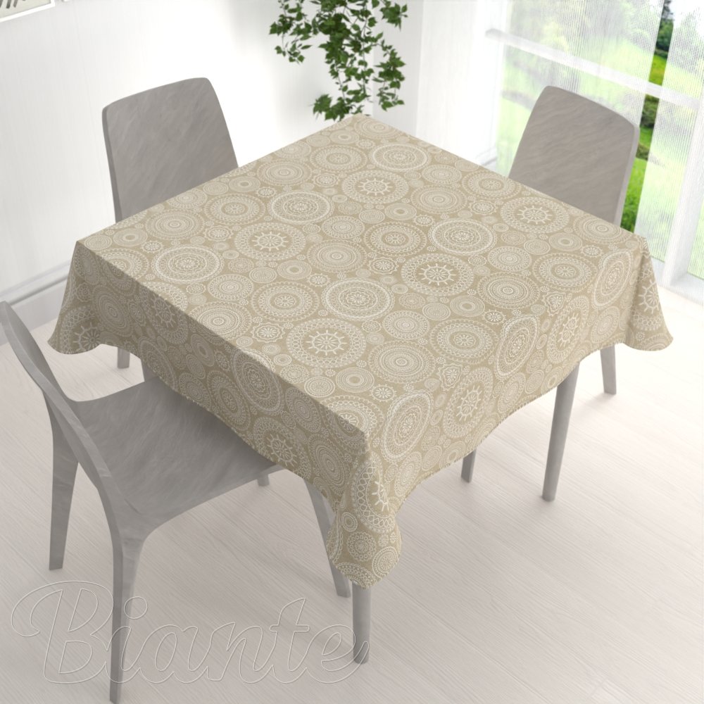Dekorační čtvercový ubrus Leona LN-170 Bílé mandaly na režném - detail 1 - Biante.cz