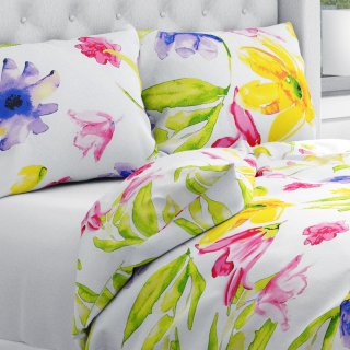 Bavlnené posteľné obliečky Sandra SA-481 Žlto-ružové akvarelové kvety na bielom - Biante.sk