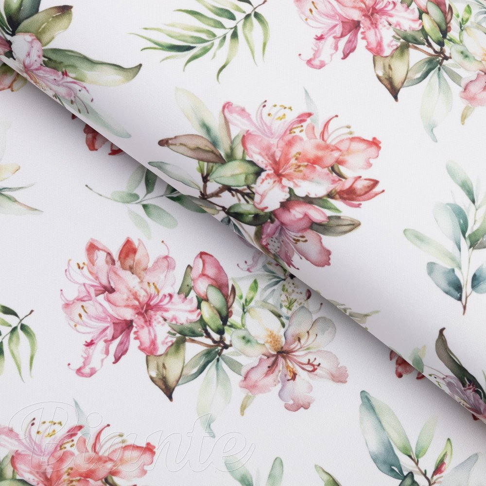 Teflonová látka na ubrusy TF-134 Akvarelové květy rododendronu na bílém - šířka 155 cm - Biante.cz