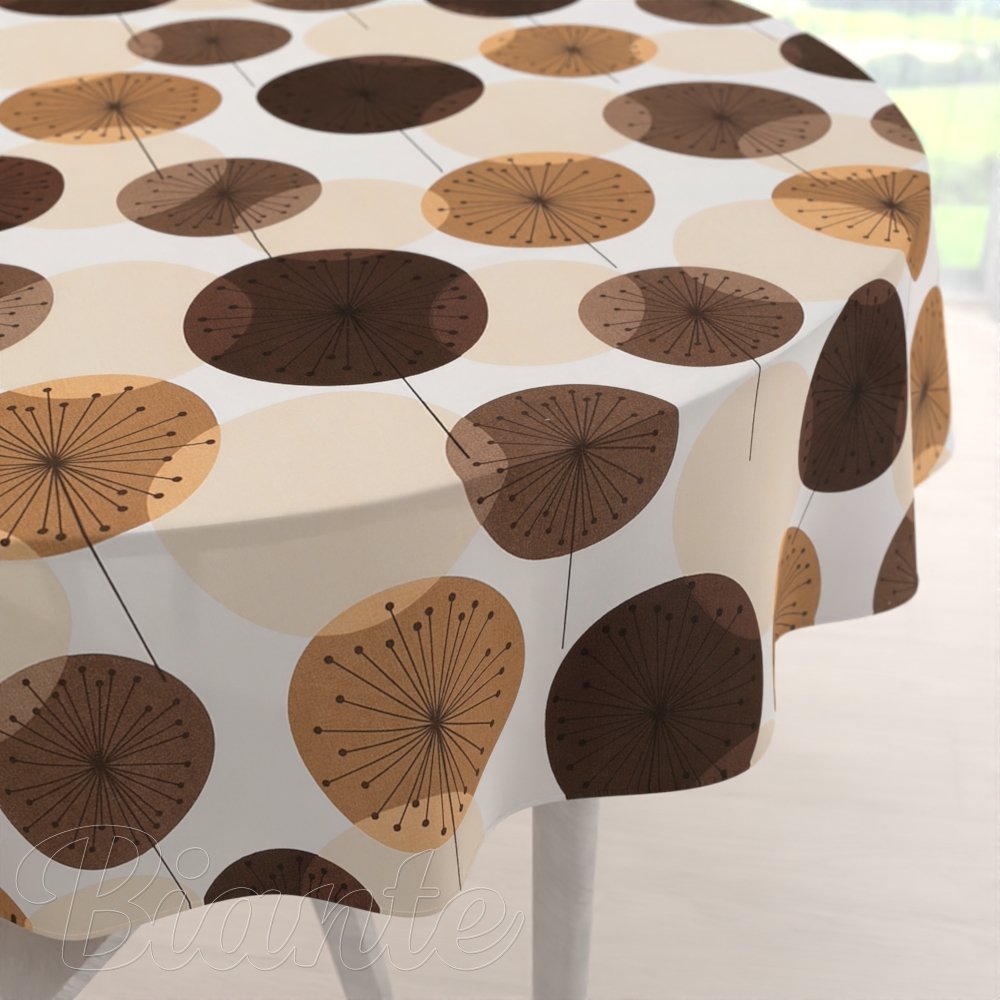 Bavlněný kulatý ubrus Sandra SA-488 Hnědo-béžové designové pampelišky - Biante.cz