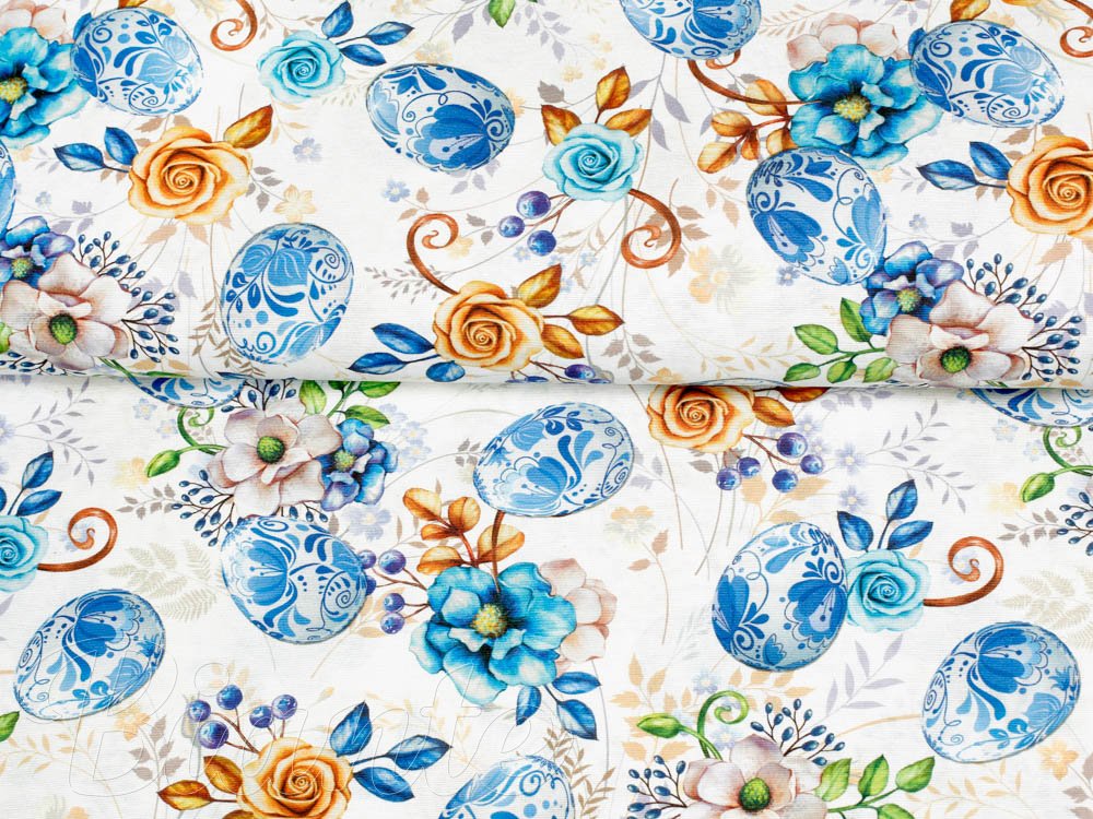 Velikonoční látka Leona LN-114 Modré kraslice - šířka 140 cm - detail 2 - Biante.cz