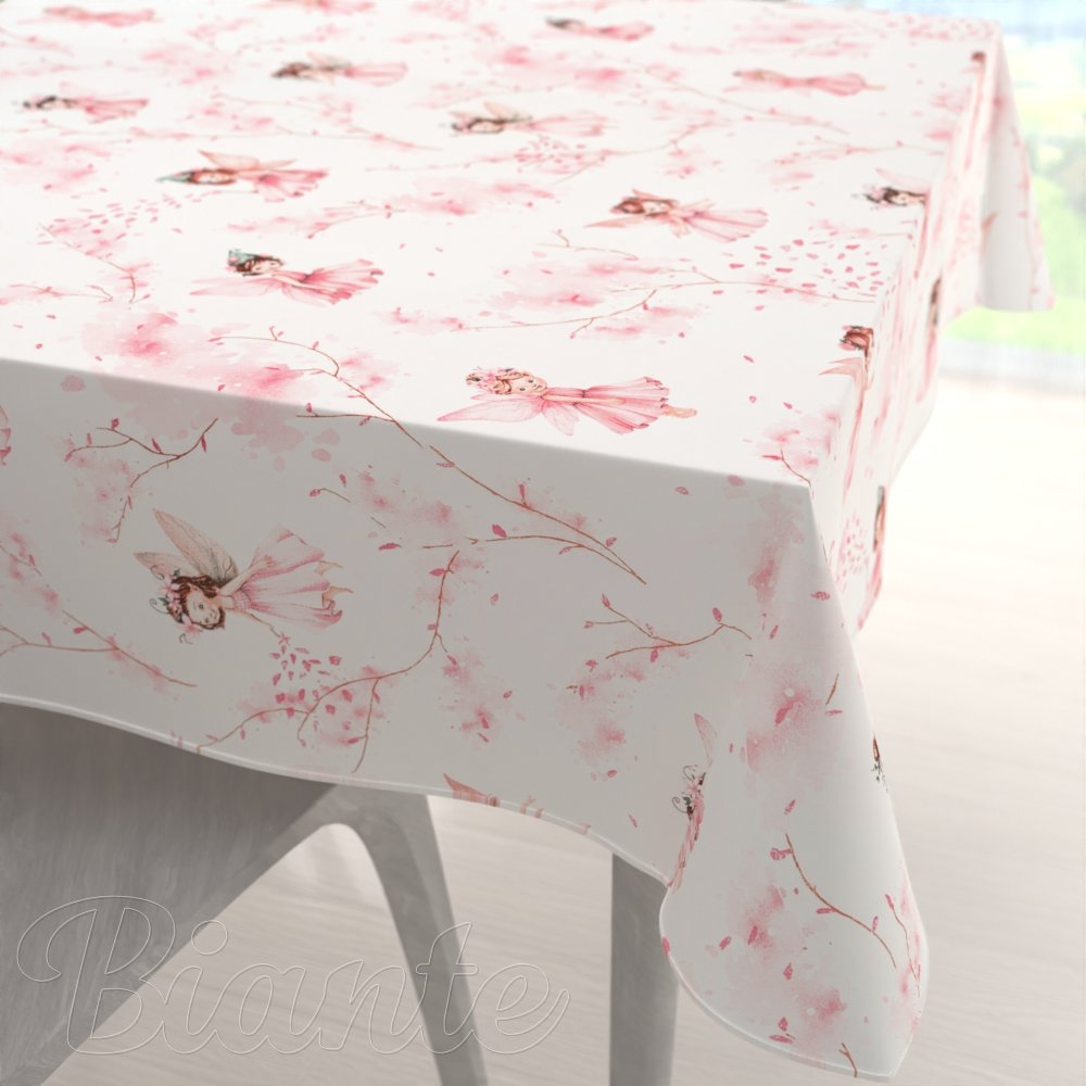 Dětský bavlněný čtvercový ubrus Sandra SA-684 Růžové víly na bílém - Biante.cz