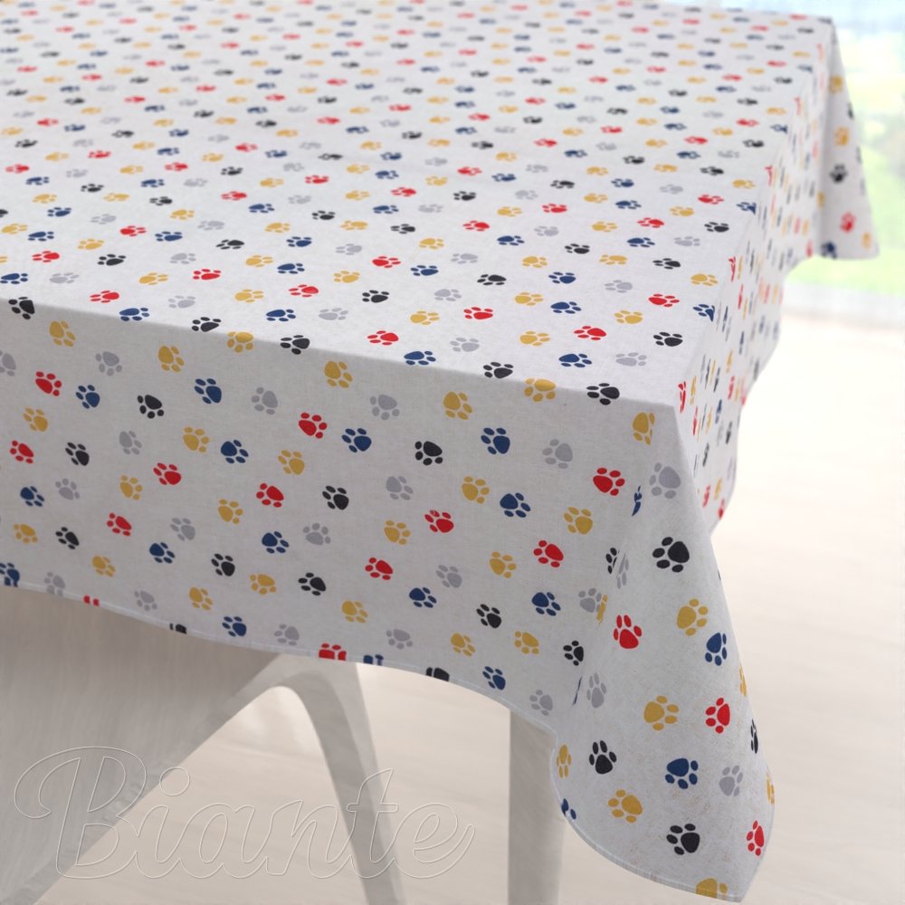 Dětský dekorační čtvercový ubrus Leona LN-012 Barevné tlapky na krémovém - Biante.cz