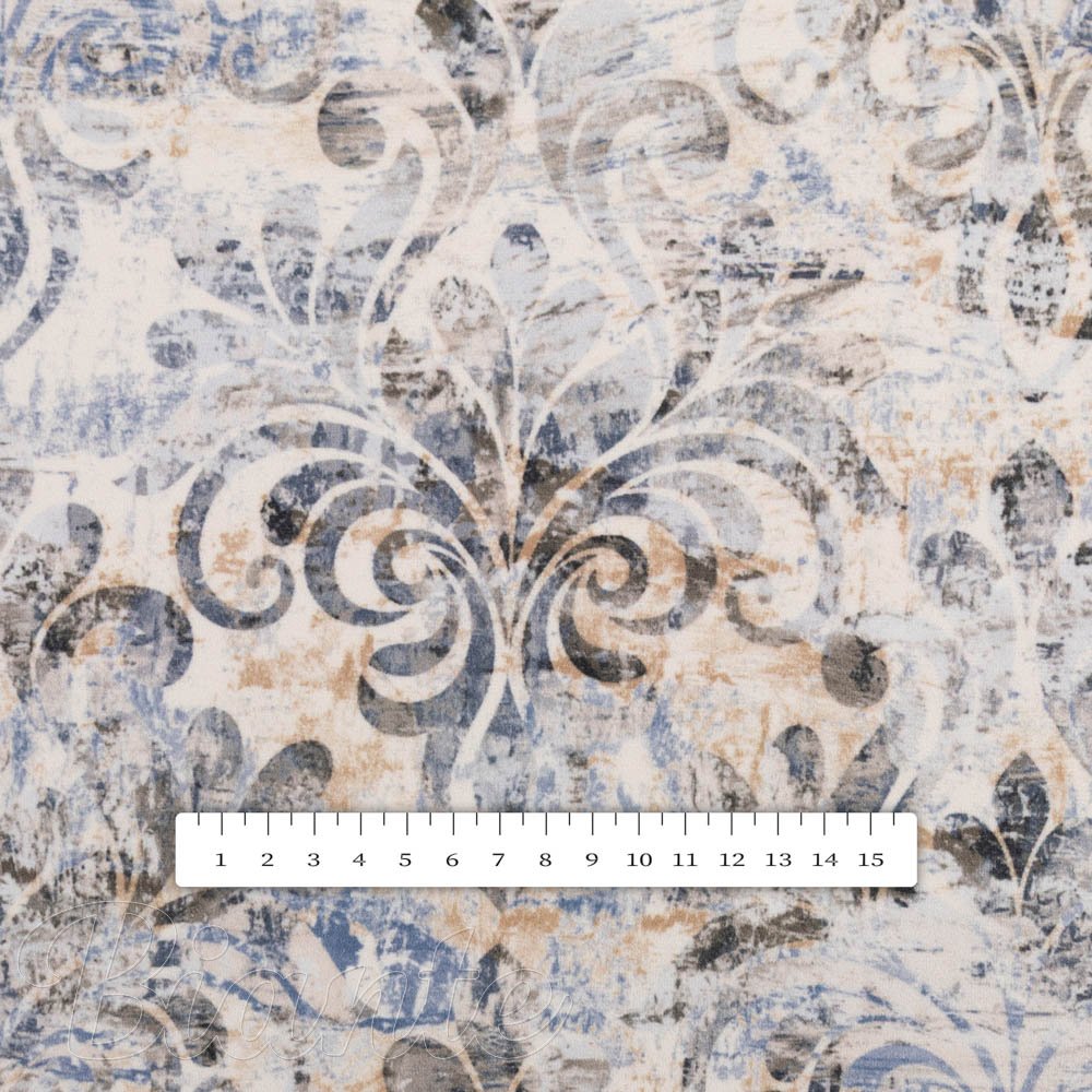 Sametová látka Tamara TMR-057 Modro-zelený zámecký vzor na krémovém - šířka 150 cm - detail 3 - Biante.cz