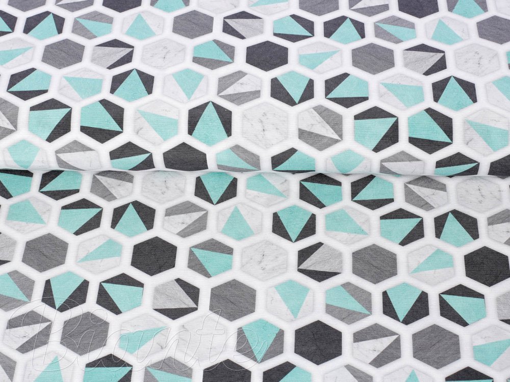 Dekoračná látka Leona LN-032 Tyrkysovo-sivé hexagóny - šírka 140 cm - detail 4 - Biante.sk Dekoračná látka Leona LN-032 Tyrkysovo-sivé hexagóny - šírka 140 cm - detail 4 - Biante.sk