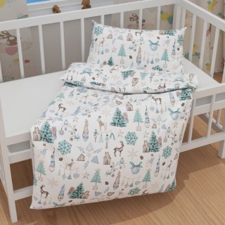 Dětské bavlněné povlečení do postýlky Sandra SA-662 Modro-zeleno-hnědý vánoční vzor - detail 1 - Biante.cz Dětské bavlněné povlečení do postýlky Sandra SA-662 Modro-zeleno-hnědý vánoční vzor - detail 1 - Biante.cz