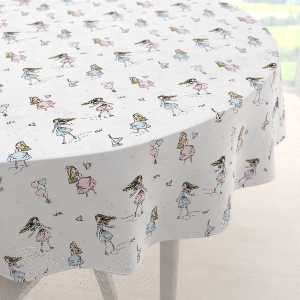 Dětský bavlněný kulatý ubrus Sandra SA-261 Krasobruslařky na krémovém - Biante.cz