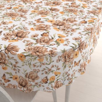 Bavlněný oválný ubrus Sandra SA-458 Hnědé květy magnolie s motýlky na bílém - Biante.cz Bavlněný oválný ubrus Sandra SA-458 Hnědé květy magnolie s motýlky na bílém - Biante.cz