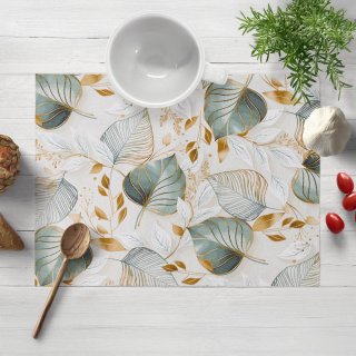 Dekorační prostírání na stůl Leona LN-174 Zelené listy na režném - Biante.cz