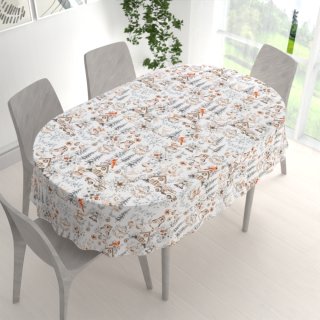 Bavlněný oválný ubrus Sandra SA-708 Zimní pohádka modro-šedo-hnědá na bílém - detail 1 - Biante.cz