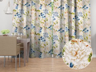Bavlnený záves na mieru Sandra SA-668 Kvety a modro-zelené listy na bielom - Biante.sk Bavlnený záves na mieru Sandra SA-668 Kvety a modro-zelené listy na bielom - Biante.sk