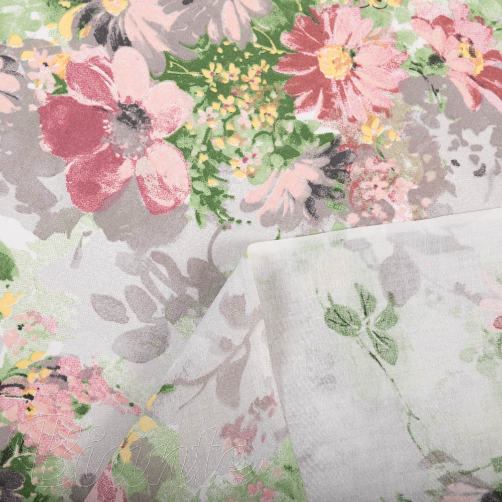 Bavlněná látka/plátno Sandra SA-704 Malované růžovo-červené květy na šedém - šířka 220 cm - detail 4 - Biante.cz