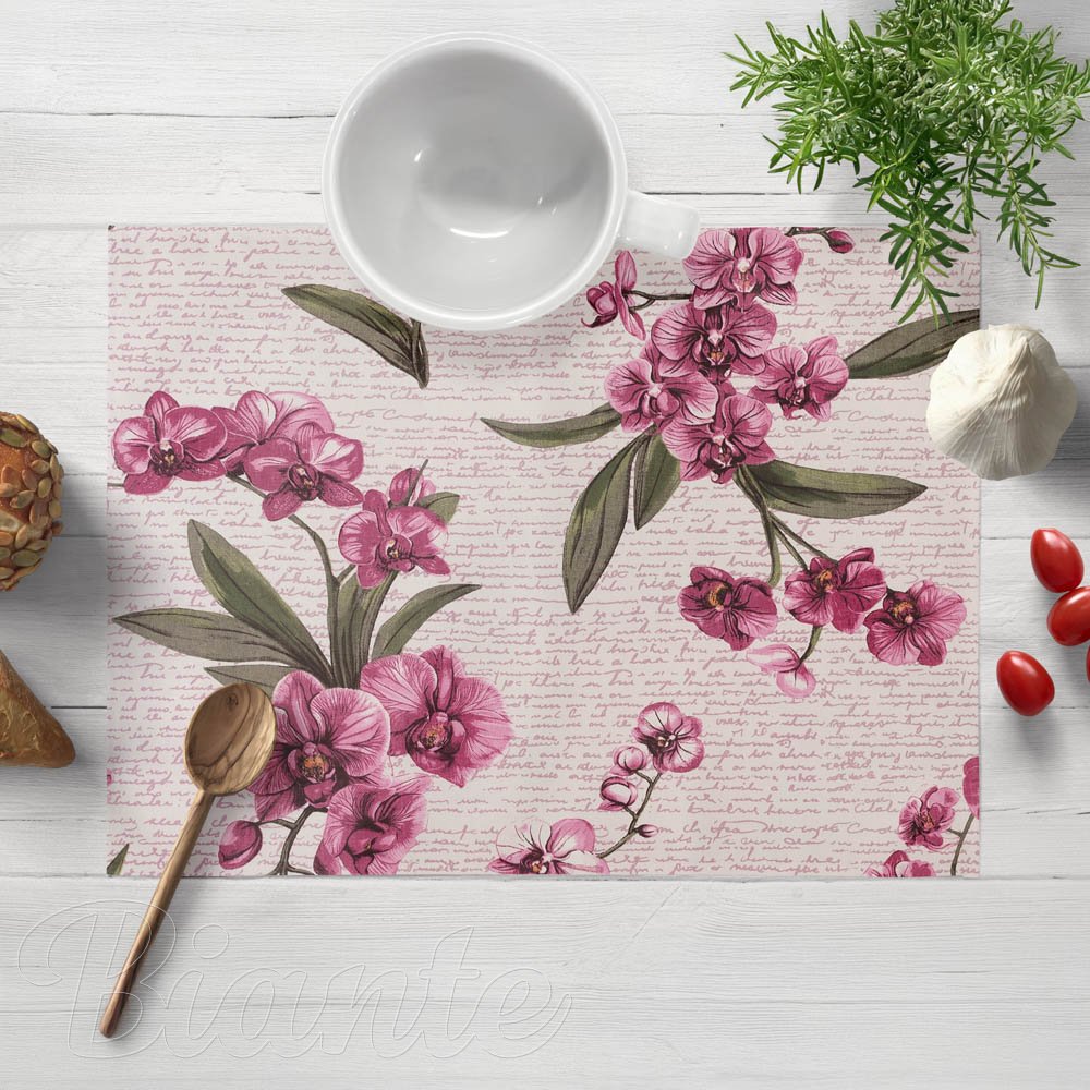 Bavlněné prostírání na stůl Sandra SA-635 Růžovofialové orchideje na bílém - Biante.cz Bavlněné prostírání na stůl Sandra SA-635 Růžovofialové orchideje na bílém - Biante.cz