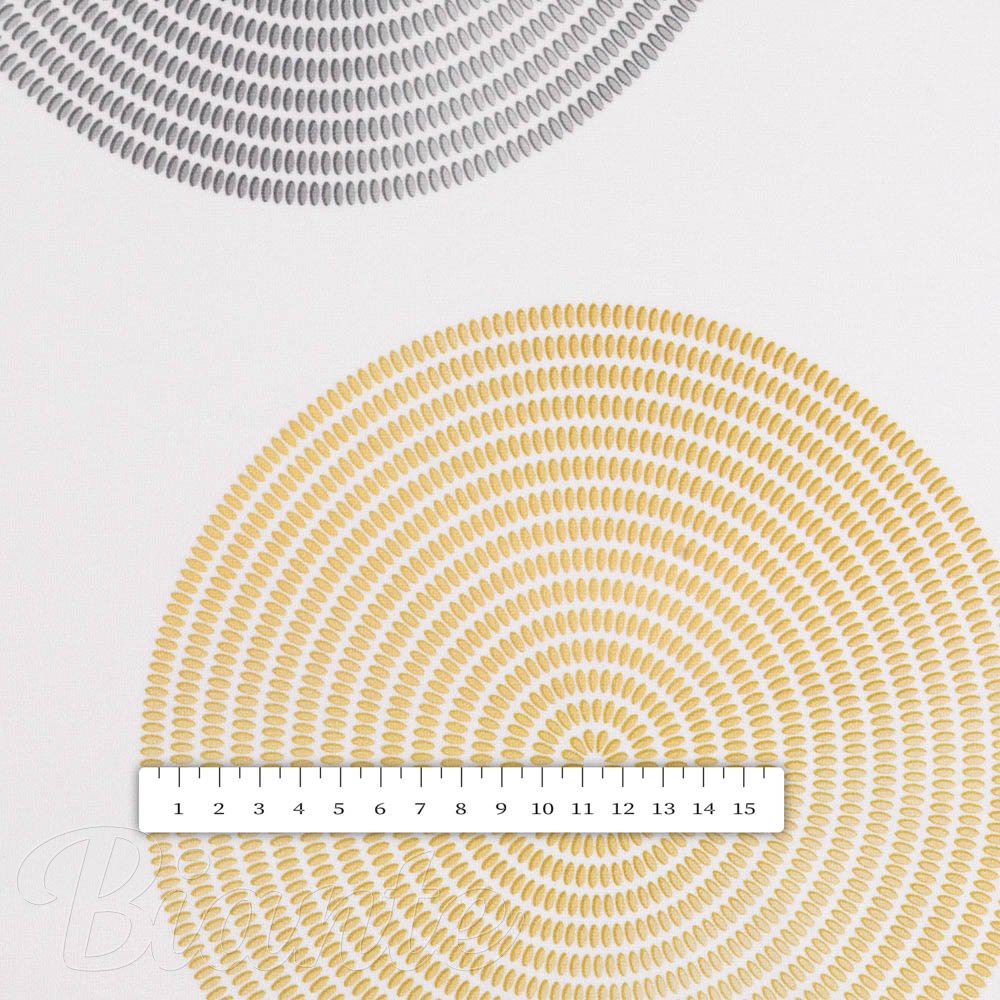 Sametová látka Tamara TMR-023 Žluté a šedé designové kruhy na smetanovém - šířka 150 cm - detail 4 - Biante.cz