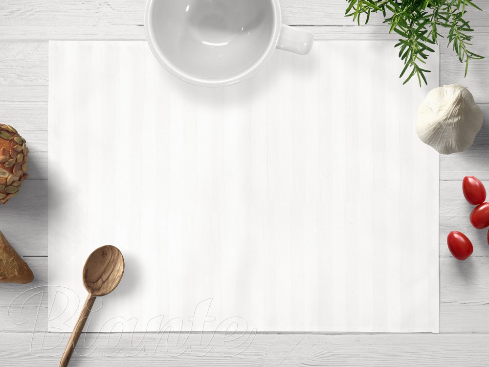 Damaškové prestieranie na stôl Atlas Grádl DM-011 Biele - pásiky 2 cm - Biante.sk