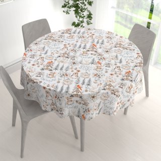 Bavlnený okrúhly obrus Sandra SA-708 Zimná rozprávka modro-sivo-hnedá na bielom - detail 1 - Biante.sk Bavlnený okrúhly obrus Sandra SA-708 Zimná rozprávka modro-sivo-hnedá na bielom - detail 1 - Biante.sk