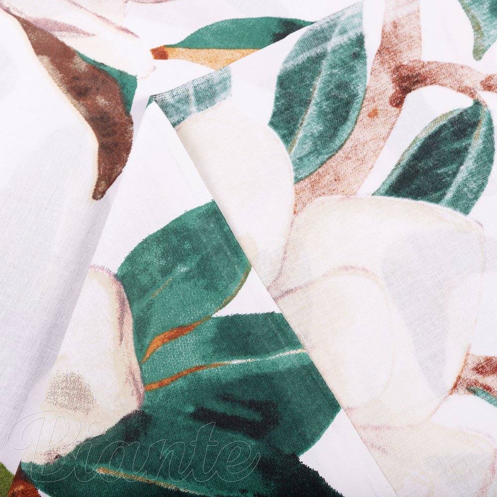 Bavlněná látka/plátno Sandra SA-293 Magnolie se zelenými listy na bílém - šířka 160 cm - detail 4 - Biante.cz