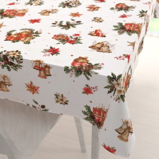 Vánoční bavlněný obdélníkový ubrus Sandra SA-515 Vánoční hvězdy a ozdoby na bílém - Biante.cz